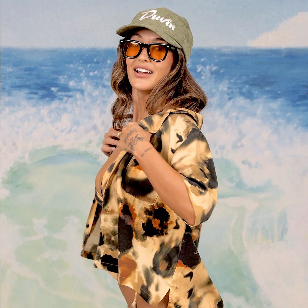 Duvin washed leopard cropped button up shirt